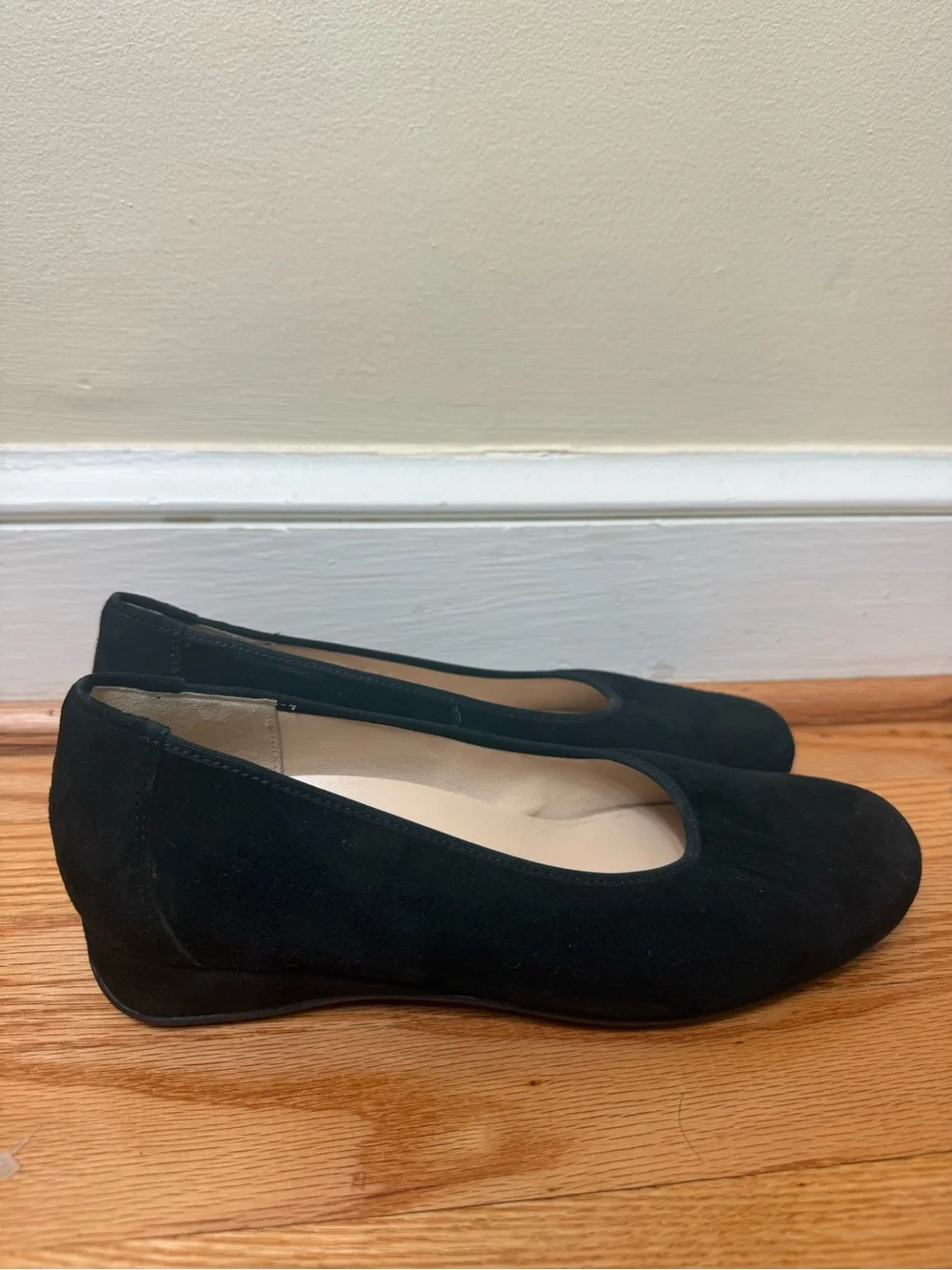 8.5G European Luxury Comfort Wide Width Black Suede Wedge Flat Support Orthotic